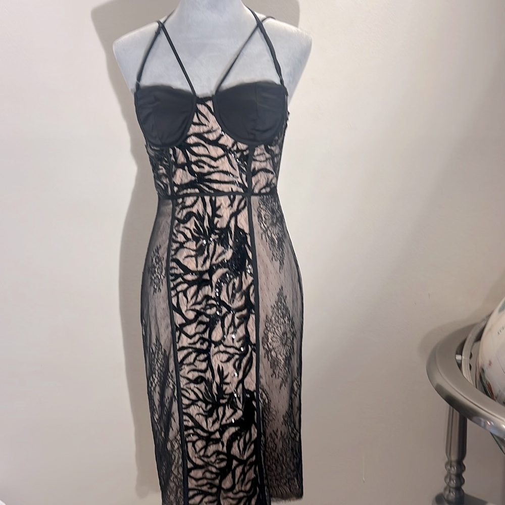Evening lace embellished black dress